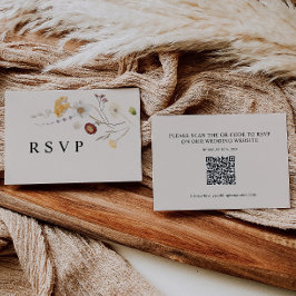 Boho Wildflower Wedding RSVP QR Code Kaart Notitiekaartje