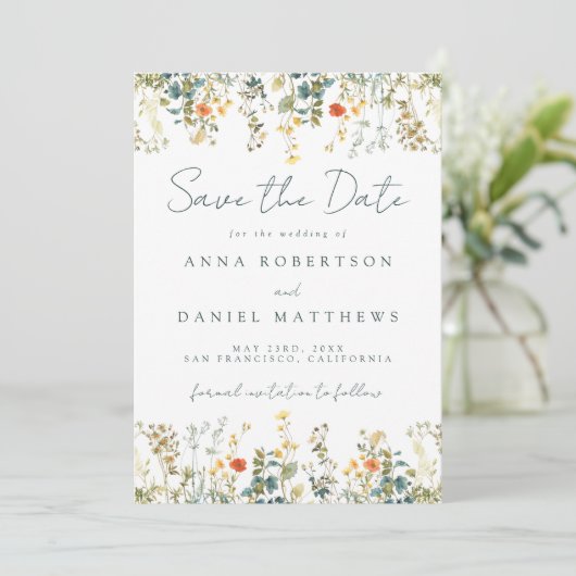 Boho Wildflower Wedding Save The Date (Staand voorkant)