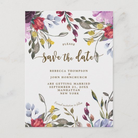 Boho Wildflower Wedding Save the Date briefkaart (Voorkant)