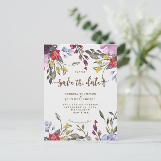 Boho Wildflower Wedding Save the Date briefkaart (Staand voorkant)