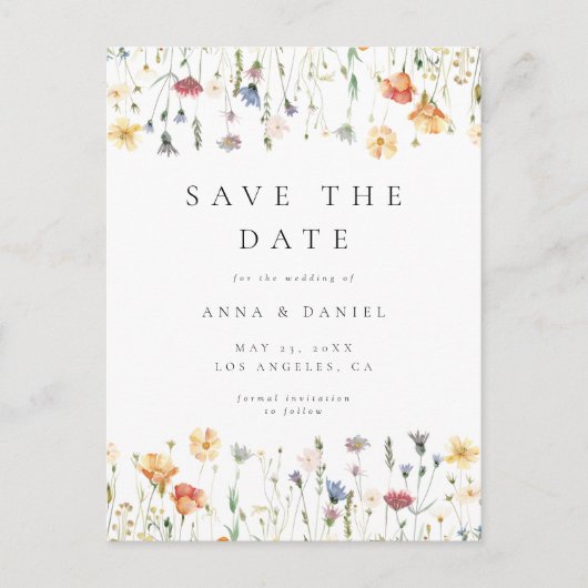 Boho Wildflower Wedding Save the Date Postcard Uitnodiging Briefkaart (Voorkant)