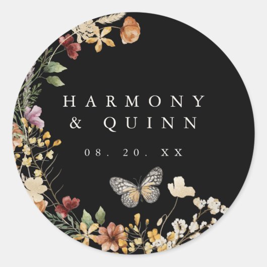 Boho Wildflower Wedding Sticker Label (Voorkant)