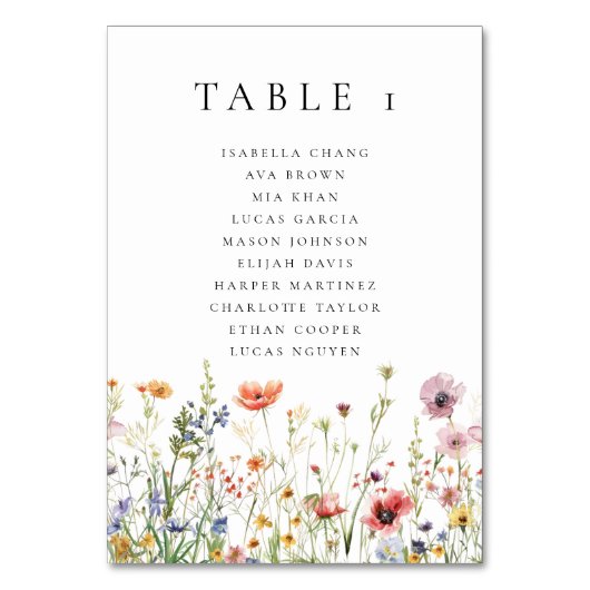 Boho Wildflower Wedding  Table Number Kaart (Voorkant)