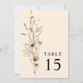 Boho Wildflower Wedding Table Number Sign Kaart (Voorkant)