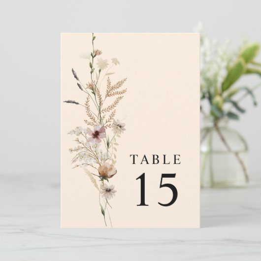 Boho Wildflower Wedding Table Number Sign Kaart (Staand voorkant)