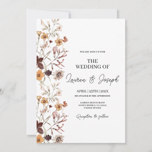 Boho Wildflower Wedding-uitnodiging Kaart (Voorkant)