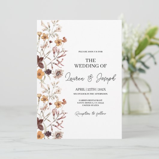 Boho Wildflower Wedding-uitnodiging Kaart (Staand voorkant)