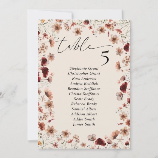 Boho Wildflower Wedding Zitting Grafiek Teken Kaar Kaart (Achterkant)