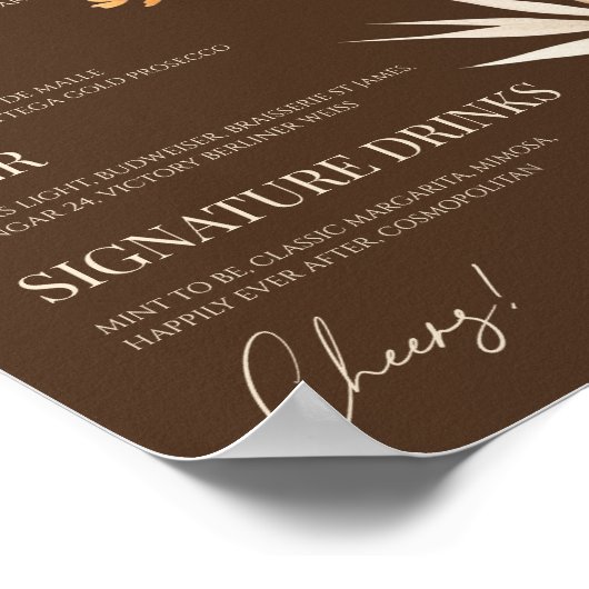 Boho Wildflower Wild Flower Wedding Bar Teken Poster (Hoek)