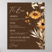 Boho Wildflower Wild Flower Wedding Bar Teken Poster (Voorkant)