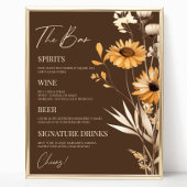 Boho Wildflower Wild Flower Wedding Bar Teken Poster