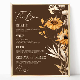 Boho Wildflower Wild Flower Wedding Bar Teken Poster