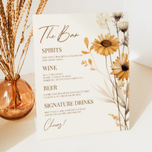 Boho Wildflower Wild Flower Wedding Bar Teken Reclamebord Met Voetstuk