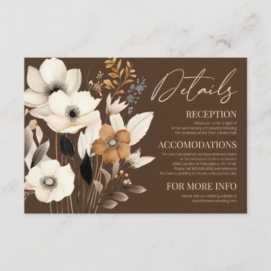 Boho Wildflower Wilde Bloem Bloemen Bruiloft Detai Informatiekaartje (Voorkant)