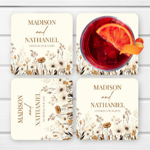 Boho Wildflower Wilde Bloem Bloemen Tuin Bruiloft Kartonnen Onderzetters