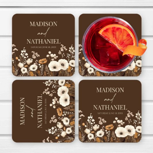 Boho Wildflower Wilde Bloem Bloemen Tuin Bruiloft Kartonnen Onderzetters