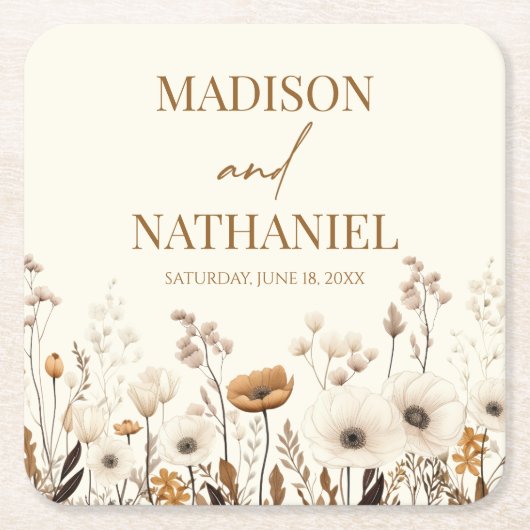 Boho Wildflower Wilde Bloem Bloemen Tuin Bruiloft Kartonnen Onderzetters (Voorkant)