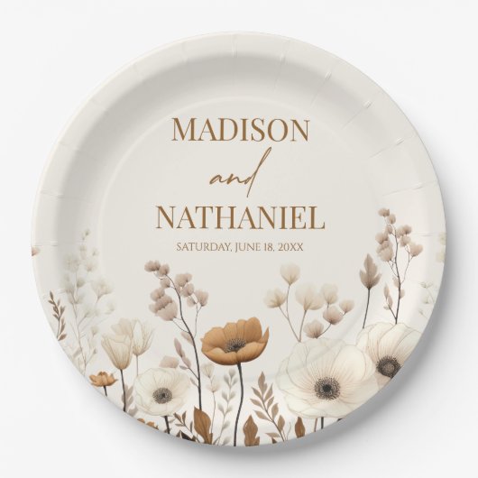 Boho Wildflower Wilde Bloem Bloemen Tuin Bruiloft Papieren Bordje (Voorkant)