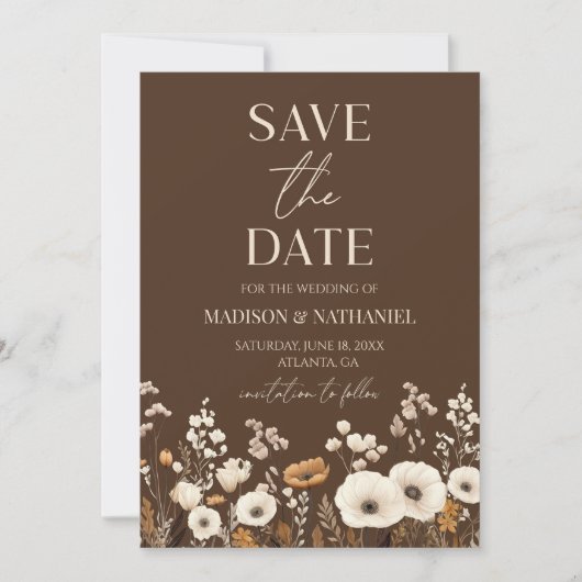 Boho Wildflower Wilde Bloem Bloemen Tuin Bruiloft Save The Date (Voorkant)