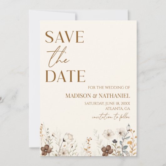 Boho Wildflower Wilde Bloem Bloemen Tuin Bruiloft Save The Date (Voorkant)