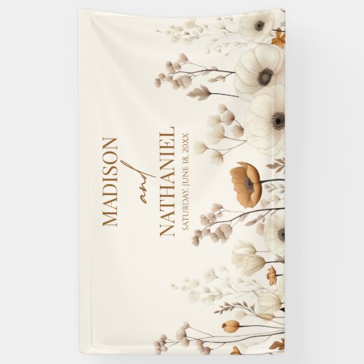 Boho Wildflower Wilde Bloem Bloemen Tuin Bruiloft Spandoek (Verticaal)