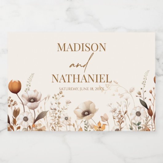 Boho Wildflower Wilde Bloem Bloemen Tuin Bruiloft Sparkling Wijnetiket (Enkel label)