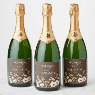 Boho Wildflower Wilde Bloem Bloemen Tuin Bruiloft Sparkling Wijnetiket