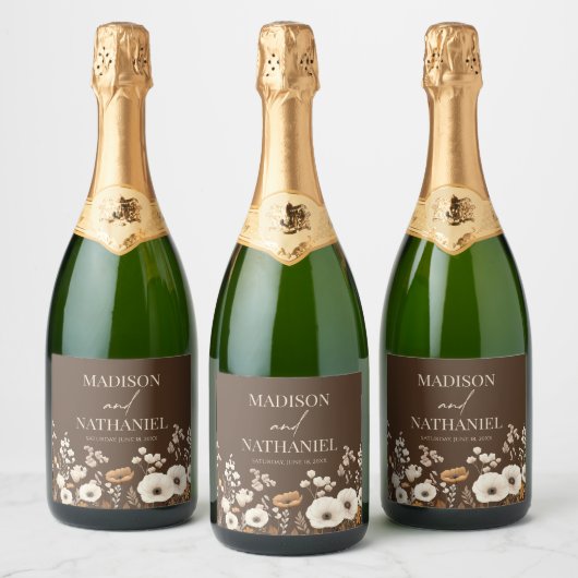 Boho Wildflower Wilde Bloem Bloemen Tuin Bruiloft Sparkling Wijnetiket (Flessen)