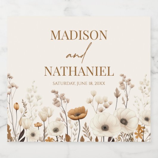 Boho Wildflower Wilde Bloem Bloemen Tuin Bruiloft Sparkling Wijnetiket (Enkel label)