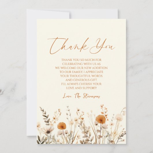 Boho Wildflower Wilde Bloemen Floral Baby shower Bedankkaart (Voorkant)
