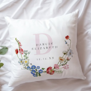 Boho Wildflower Wreath Monogram Nursery Kussen