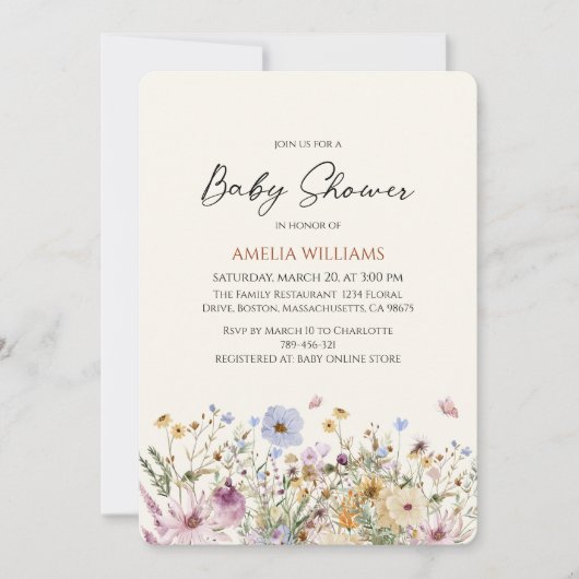 Boho Wildflower Zacht Baby shower Kaart (Voorkant)