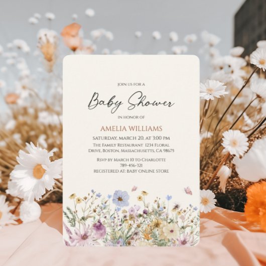 Boho Wildflower Zacht Baby shower Kaart