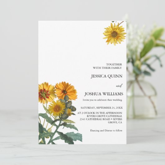 Boho Wildflower Zonnebloem Bruiloft Gele Bloemen Kaart (Staand voorkant)