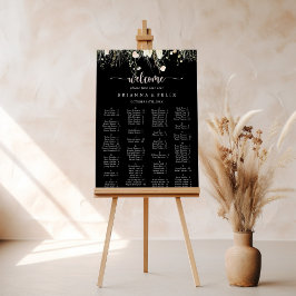 Boho Wildflower Zwart Alfabetisch Zitplaatskaart Poster
