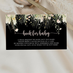Boho Wildflower Zwart Baby shower Boek Aanvraag Informatiekaartje