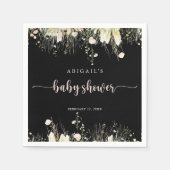 Boho Wildflower Zwart Baby shower servetten (Voorkant)
