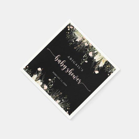 Boho Wildflower Zwart Baby shower servetten (Hoek)