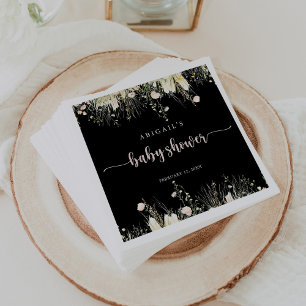 Boho Wildflower Zwart Baby shower servetten