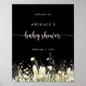 Boho Wildflower Zwart Baby shower Welkom Poster (Voorkant)