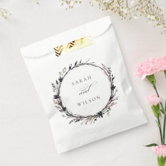 Boho Wildflower Zwart Bruin Herfst Krans Bruiloft Bedankzakje (Gezegeld)