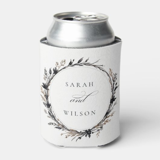 Boho Wildflower Zwart Bruin Herfst Krans Bruiloft Blikjeskoeler (Blikje Voorkant)