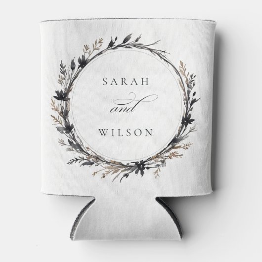 Boho Wildflower Zwart Bruin Herfst Krans Bruiloft Blikjeskoeler (Voorkant)