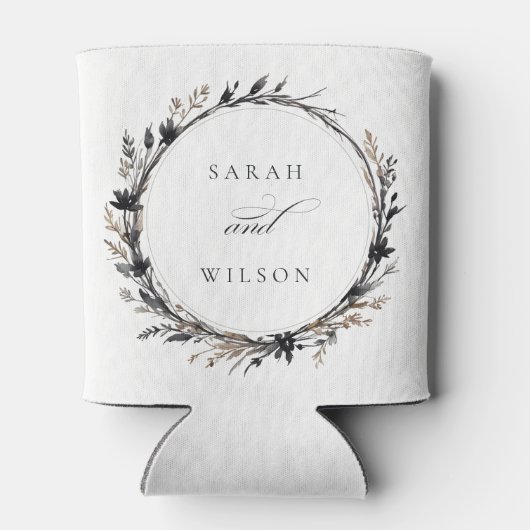 Boho Wildflower Zwart Bruin Herfst Krans Bruiloft Blikjeskoeler (Achterkant)