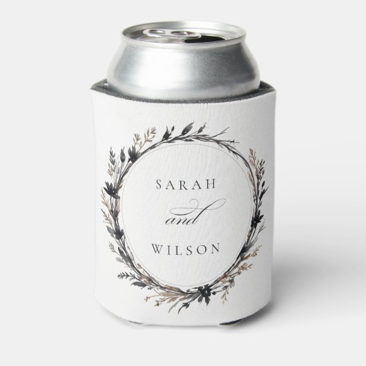 Boho Wildflower Zwart Bruin Herfst Krans Bruiloft Blikjeskoeler (Blikje Achterkant)