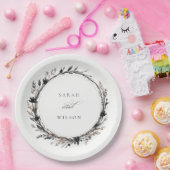 Boho Wildflower Zwart Bruin Herfst Krans Bruiloft Papieren Bordje (Feest)