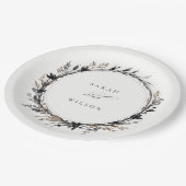 Boho Wildflower Zwart Bruin Herfst Krans Bruiloft Papieren Bordje (Gekanteld)