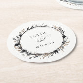 Boho Wildflower Zwart Bruin Herfst Krans Bruiloft Ronde Kartonnen Onderzetter (Gebogen)