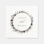 Boho Wildflower Zwart Bruin Herfst Krans Bruiloft Servet (Voorkant)