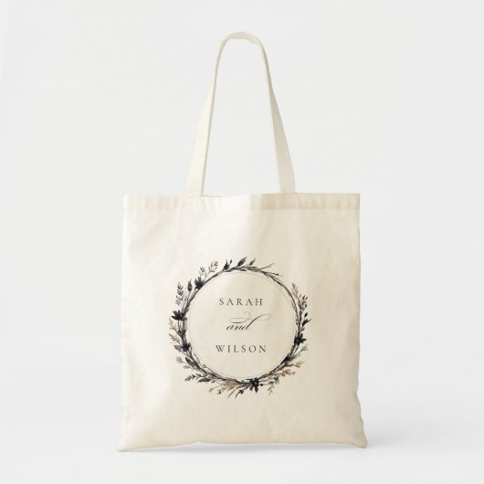 Boho Wildflower Zwart Bruin Herfst Krans Bruiloft Tote Bag (Voorkant)
